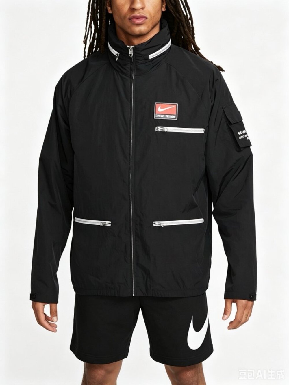 NIKE MEN’S SPORTSWEAR LIGHTWEIGHT JACKET AND FLEECE SHORTS TRACKSUIT SET(SMALL)
